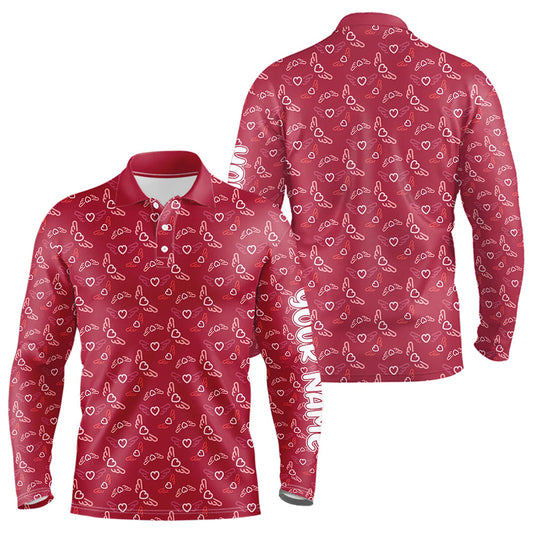 Pink Heart Wings pattern Mens golf polo shirts custom Valentines golf shirts for mens, gift for him NQS9369