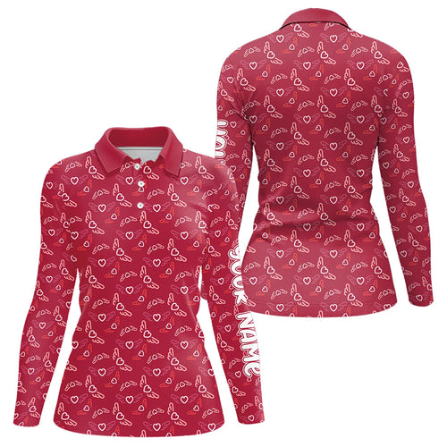 Pink Heart Wings pattern Women golf polo shirts custom Valentines golf shirts for ladies, gift for her NQS9369