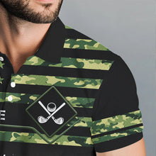Load image into Gallery viewer, Green Camo American flag black Mens golf polo shirts custom patriotic team golf apparel for mens NQS9517