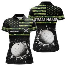 Load image into Gallery viewer, Green Camo American flag black Women golf polo shirts custom patriotic team golf apparel for ladies NQS9517