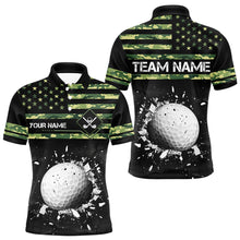 Load image into Gallery viewer, Green Camo American flag black Mens golf polo shirts custom patriotic team golf apparel for mens NQS9517
