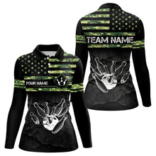 Load image into Gallery viewer, Personalized Green camo American flag Custom Bowling Team Shirts For Women, Bowling League Jersey NQS9518
