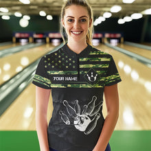 Load image into Gallery viewer, Personalized Green camo American flag Custom Bowling Team Shirts For Women, Bowling League Jersey NQS9518