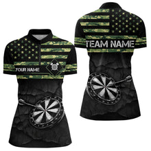 Load image into Gallery viewer, Green camo American Flag Dart jerseys Polo, 1/4 Zip Shirt for Women Custom Patriotic Darts Team shirts NQS9519