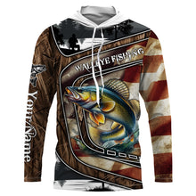 Load image into Gallery viewer, Walleye Fishing camo American flag patriotic Customize name long sleeves fishing shirts NQS1433