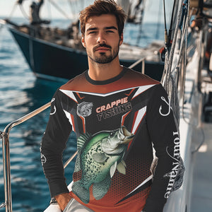 Black and Orange Crappie Long Sleeve Fishing Shirts, Personalized Crappie Fishing Tounament Jerseys NQS9680