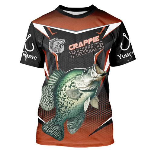 Black and Orange Crappie Long Sleeve Fishing Shirts, Personalized Crappie Fishing Tounament Jerseys NQS9680