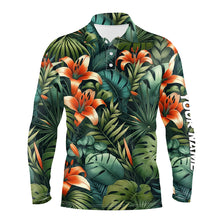 Load image into Gallery viewer, Green tropical flower pattern Mens golf polo shirts custom team golf shirts, golf tops for men NQS7617