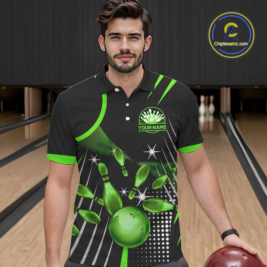 Black and Green Mens Bowling Polo, Quarter Zip Shirts Custom Bowling outfit men Team Jerseys NQS9957
