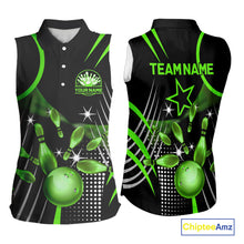 Load image into Gallery viewer, Black and Green Women Bowling sleeveless polo Shirts Custom Bowling outfit ladies Team Jerseys NQS9957
