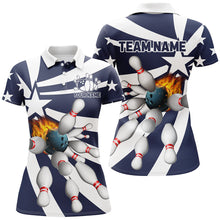 Load image into Gallery viewer, Blue and white Women polo, quarter zip bowling shirt Custom flame bowling star team league jerseys NQS7820
