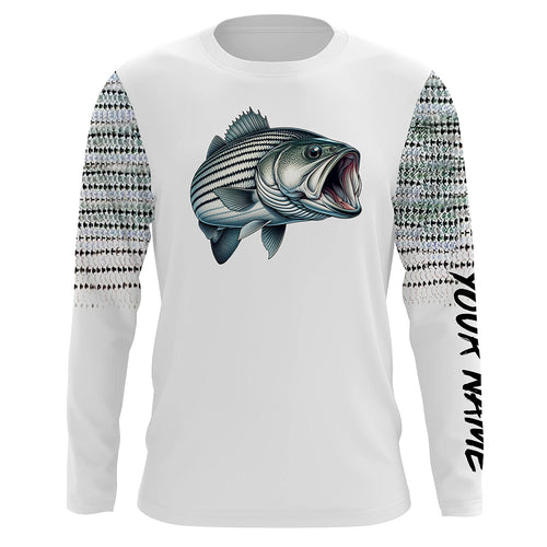 Striped bass Fishing scales Custom long sleeve Fishing Shirts, personalized Striper fishing apparel NQS581