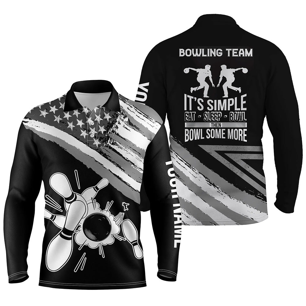 Black personalized bowling shirt for men – custom name design side view