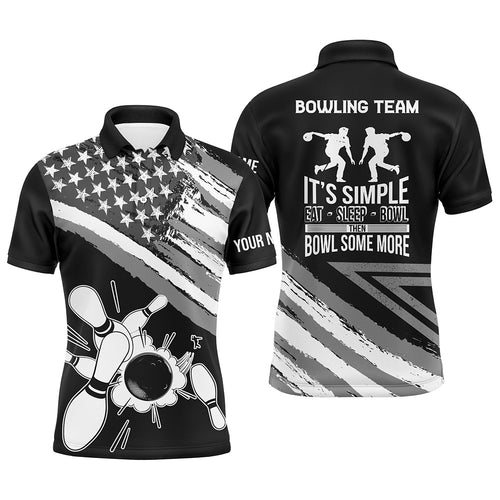 Black American flag retro Men's Bowling polo Shirt Custom team bowling outfits eat sleep bowl NQS5937