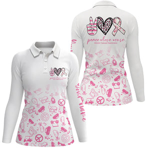 Women golf polo shirts custom pink heart peace love cure breast cancer awareness golf shirts for women NQS6137