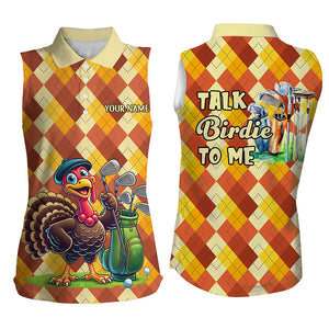 Womens sleeveless golf polos custom turkey argyle pattern Thanksgiving golf shirts talk birdie to me NQS8696