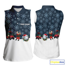 Load image into Gallery viewer, Blue snowflake pattern Christmas Sleeveless Golf Polo Shirt custom golf attire, unique golf gifts NQS10865