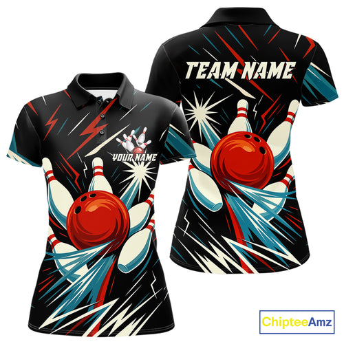 Lightning Thunder Retro Bowling Shirts For Women Custom Bowling Team League Jersey, Gift For Bowlers NQS10867