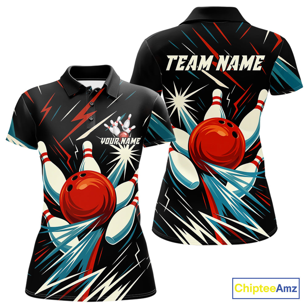 Lightning Thunder Retro Bowling Shirts For Women Custom Bowling Team League Jersey, Gift For Bowlers NQS10867