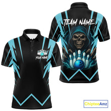 Load image into Gallery viewer, Black and Blue Reaper Skull lightning Bowling Shirts for Men Custom Skull Team Bowling league jersey NQS10869