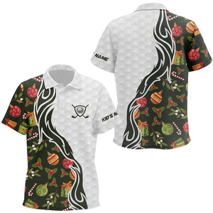 Custom Green Christmas pattern Golf polo Shirts For Kid, Personalized Golf Team Jerseys NQS8922