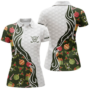 Custom Green Christmas pattern Golf Polo Shirts For Women, Personalized Golf Team Jerseys NQS8922