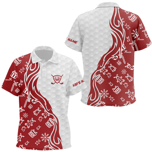 Custom Red and white Christmas pattern Golf polo Shirts For Kid, Personalized Golf Team Jerseys NQS8923