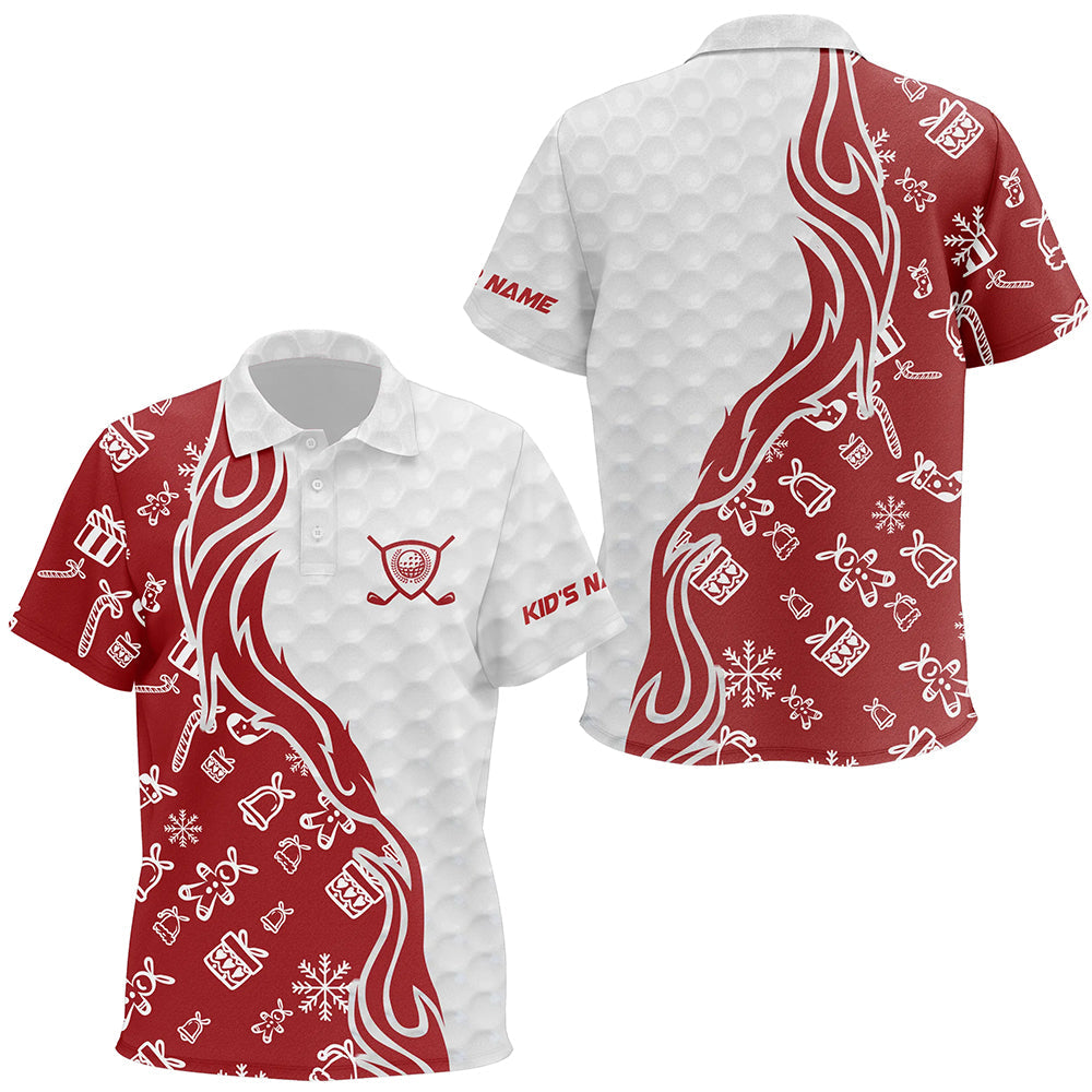 Custom Red and white Christmas pattern Golf polo Shirts For Kid, Personalized Golf Team Jerseys NQS8923