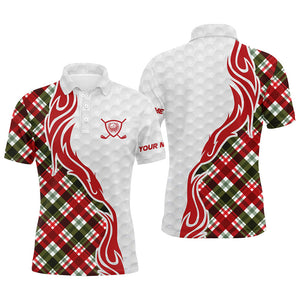 Custom Christmas plaid pattern Golf Polo Shirts For Men, Personalized Golf Team Jerseys NQS8924