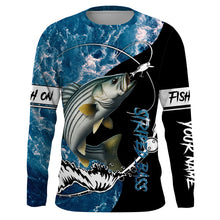 Load image into Gallery viewer, Striped Bass fishing blue ocean camouflage fishing clothing Custom performance fishing shirts NQS2625