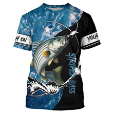 Load image into Gallery viewer, Striped Bass fishing blue ocean camouflage fishing clothing Custom performance fishing shirts NQS2625