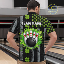 Load image into Gallery viewer, Custom Black Grunge US Flag Green Shamrock St Patrick Bowling polo shirts for men, bowling jersey men NQS11450