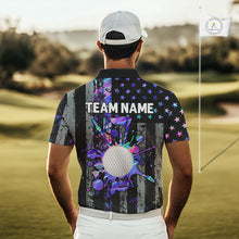 Load image into Gallery viewer, Black American Flag Hologram Mens golf polo shirts Custom patriotic mens golf shirts, best golf gifts NQS11640