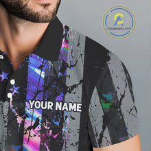 Load image into Gallery viewer, Black American Flag Hologram Mens golf polo shirts Custom patriotic mens golf shirts, best golf gifts NQS11640
