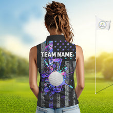 Load image into Gallery viewer, Black American Flag Hologram Women sleeveless polo shirt Custom patriotic ladies golf tops NQS11640
