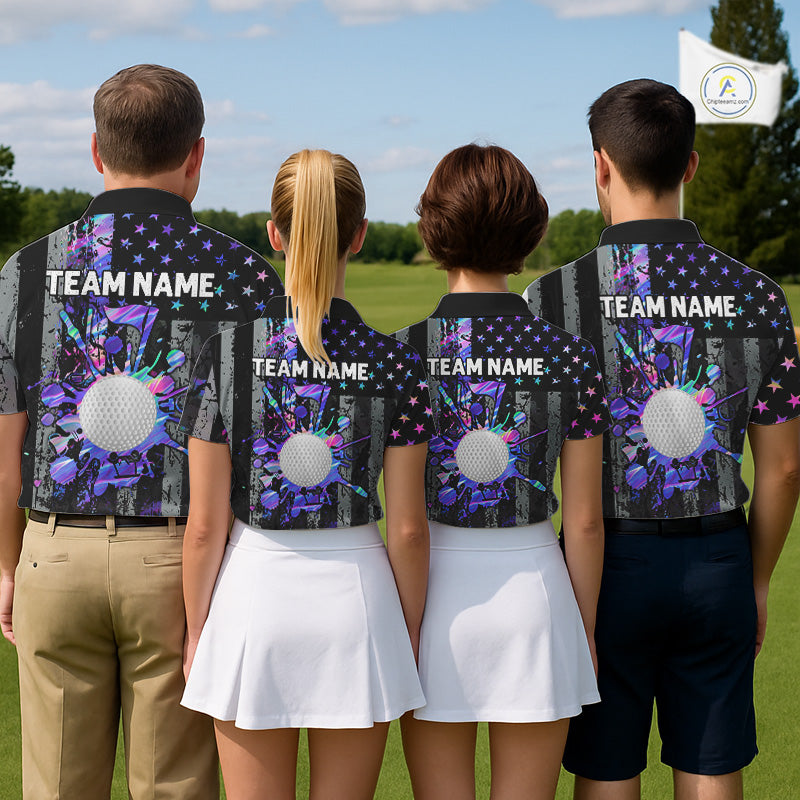 Black American Flag Hologram Womens golf polo shirts Custom patriotic ladies golf tops best golf gift NQS11640