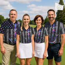 Load image into Gallery viewer, Black American Flag Hologram Mens golf polo shirts Custom patriotic mens golf shirts, best golf gifts NQS11640