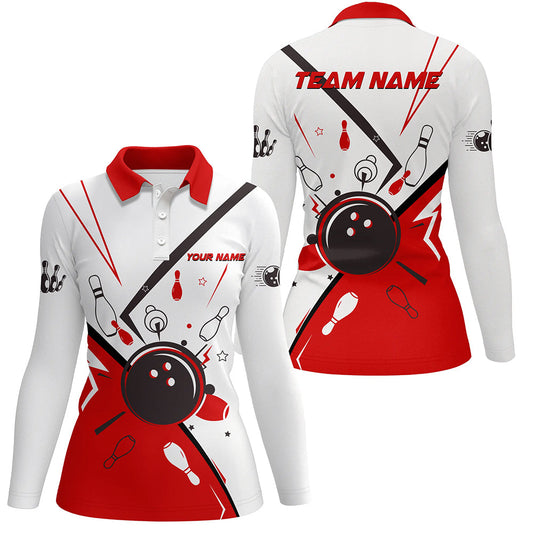 Women bowling Polo, Quarter Zip shirts Custom Bowling Team League Jerseys, gift for bowlers | Red NQS7623