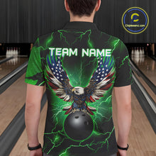 Load image into Gallery viewer, Green lightning thunder bowling American flag Eagle custom Mens Bowling Polo, Quarter Zip Shirts NQS10111