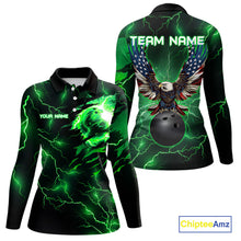Load image into Gallery viewer, Green lightning thunder bowling American flag Eagle custom Women Bowling Polo, Quarter Zip Shirts NQS10111