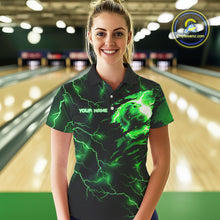 Load image into Gallery viewer, Green lightning thunder bowling American flag Eagle custom Women Bowling Polo, Quarter Zip Shirts NQS10111