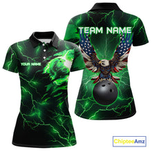 Load image into Gallery viewer, Green lightning thunder bowling American flag Eagle custom Women Bowling Polo, Quarter Zip Shirts NQS10111