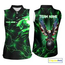 Load image into Gallery viewer, Green lightning thunder bowling American flag Eagle custom Women sleeveless Polo Shirt, team jerseys NQS10111