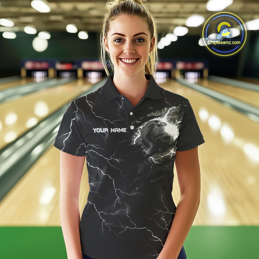 Black lightning thunder bowling American flag Eagle custom Women Bowling Polo, Quarter Zip Shirts NQS10112