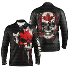 Load image into Gallery viewer, Canadian Flag Skull Mens golf polo shirts custom black golf ball skin golf attire for men NQS8046