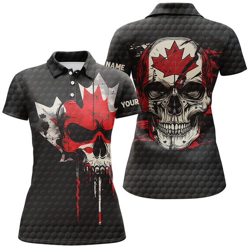 Canadian Flag Skull Womens golf polo shirt custom black golf ball skin golf attire for women NQS8046