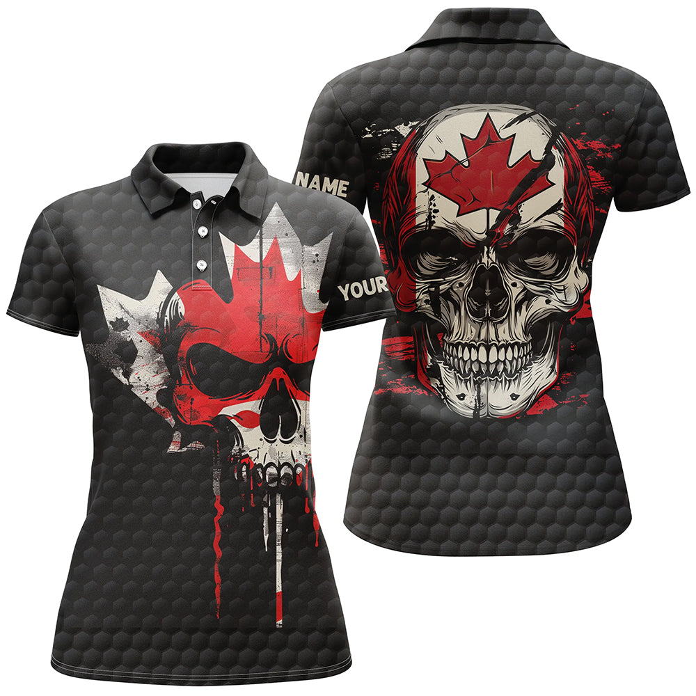 Canadian Flag Skull Womens golf polo shirt custom black golf ball skin golf attire for women NQS8046