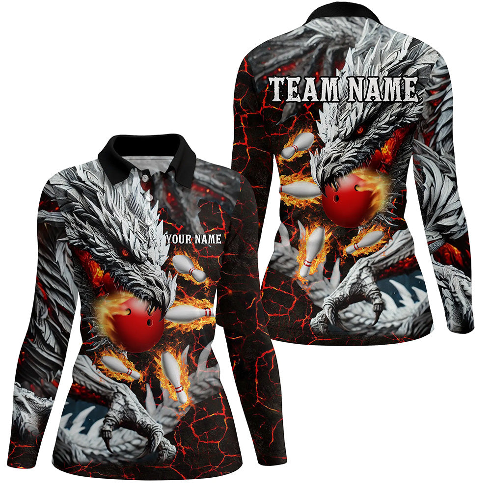 Red Magma texture Custom Dragon Flame Bowling Team Shirts Women Bowling League Jerseys Bowler Outfit NQS8252