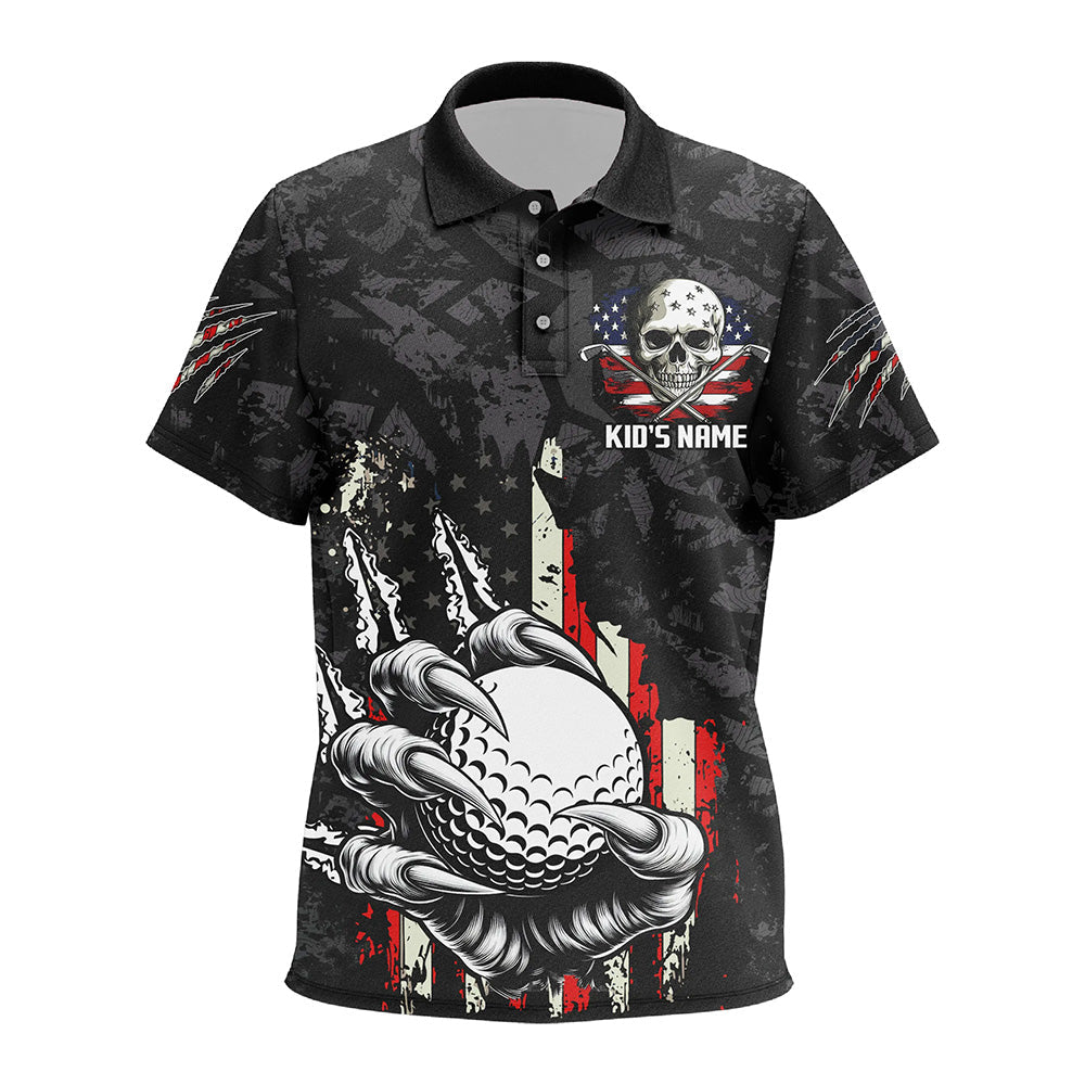 Funny Claw Tearing US Flag Golf Ball Custom Kid golf polo shirts, Patriotic Golf Team Jerseys NQS8253