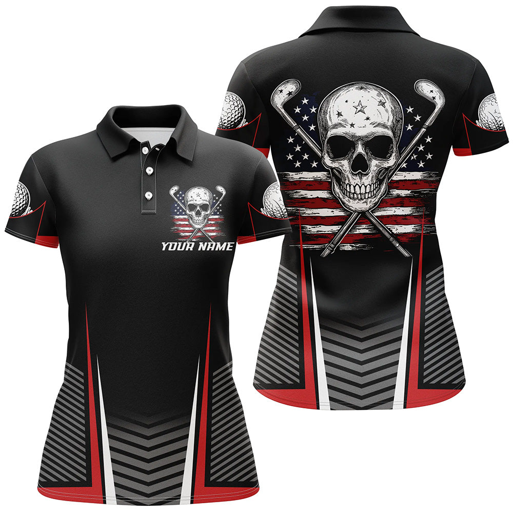Black and Red American Flag Golf Clubs Skull Women golf polo shirts Custom Patriotic Golf Team Jersey NQS8254